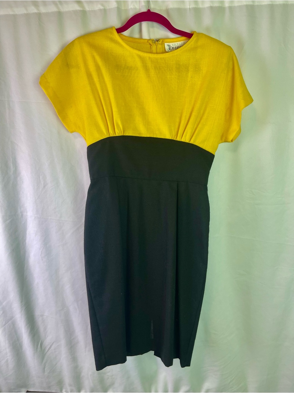 Vintage Yellow and Black Colorblock Empire Waist Dress Size 6